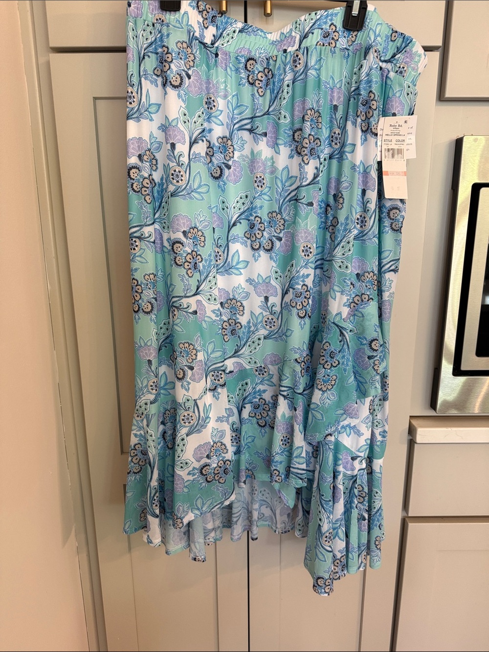 Ruby Rd. Womens Plus 2X Blue Green Floral Chiffon Pull On Midi Skirt Lined NWT